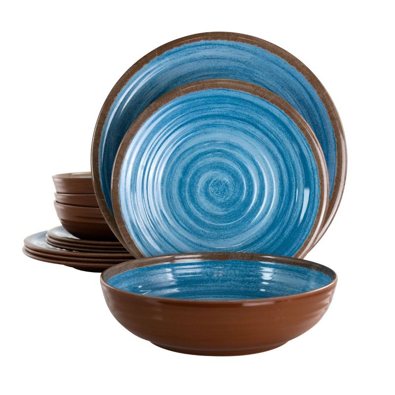 12pc Melamine Rippled Tides Dinnerware Set Blue - Elama