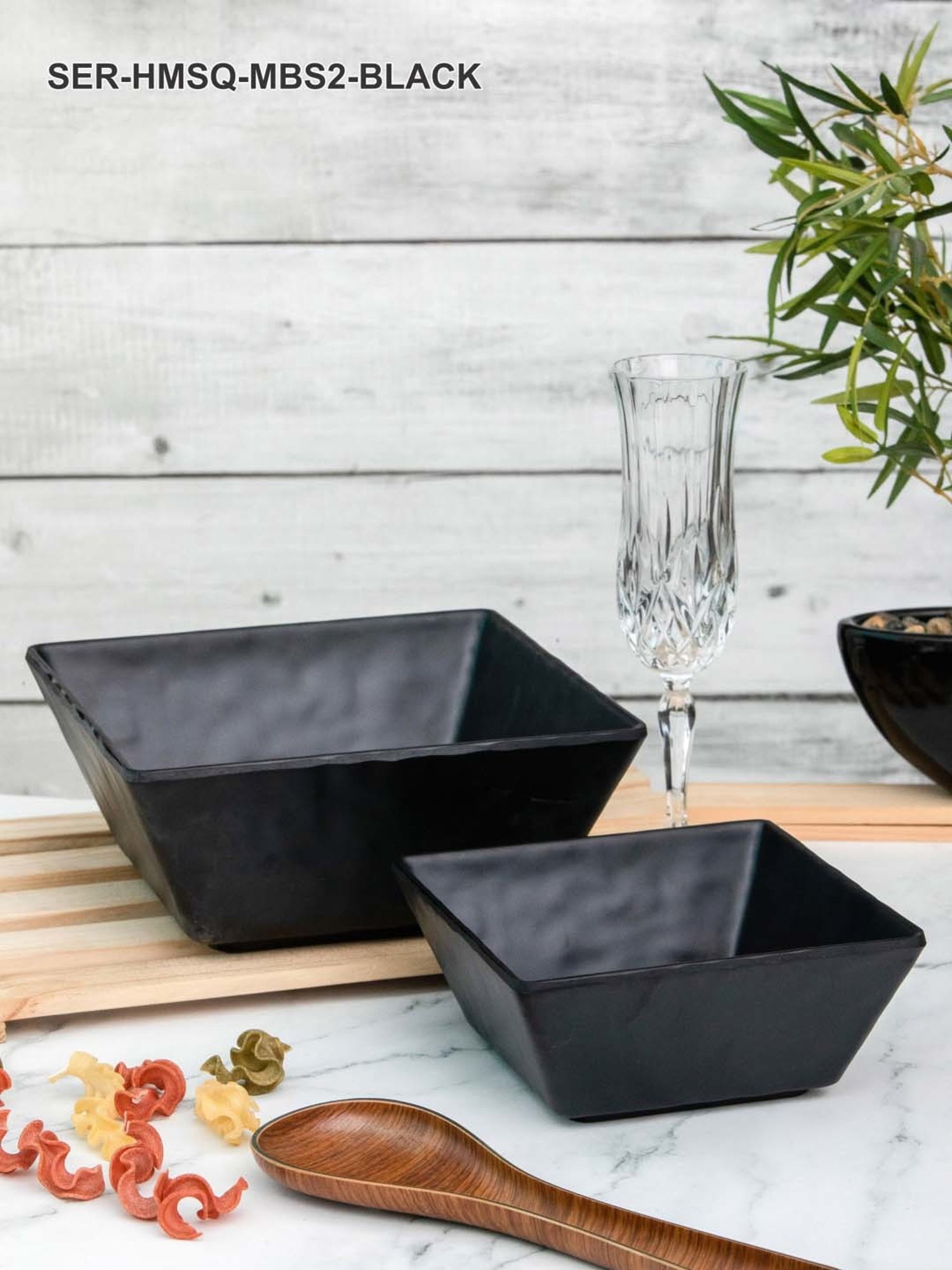 Servewell Hammered Black Melamine Square Matte 2 Serving Bowl