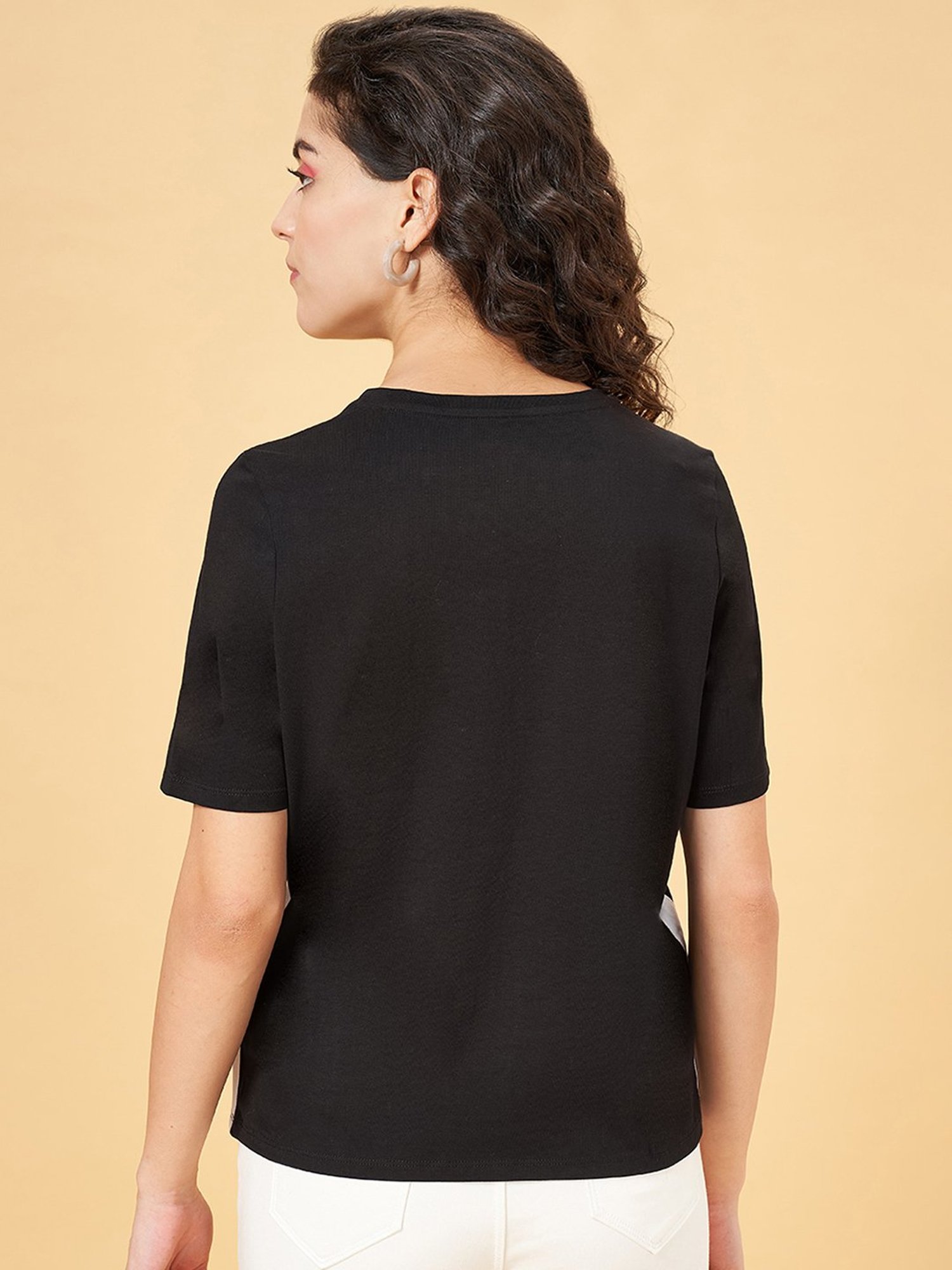 People by Pantaloons Black Printed T-Shirt