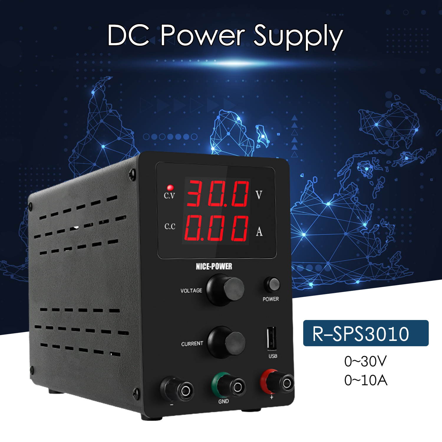 220V 0-30V 0-10A DC Power Supply Voltage-stabilized Source Regulated Power Supply Stabilized Voltage Supply CV & CC Dual Output Modes 3-digit High Precision LED Display