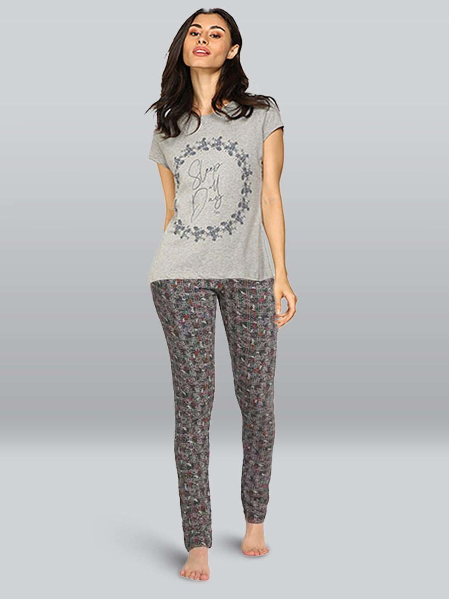 Lyra Ash Grey Printed Pyjamas