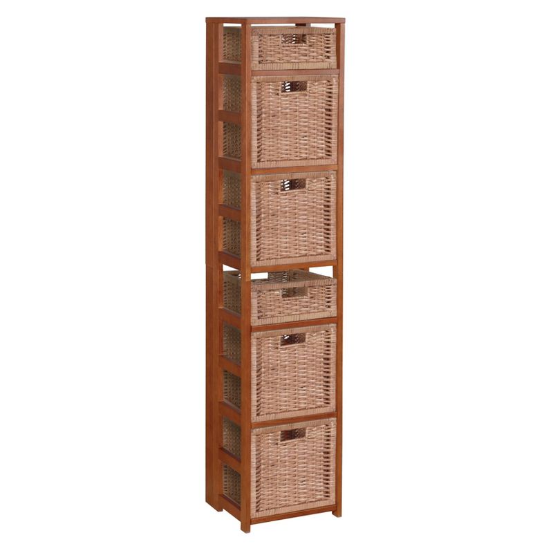 67" Flip Flop Square Folding Bookcase with Wicker Storage Baskets Red/Natural - Regency