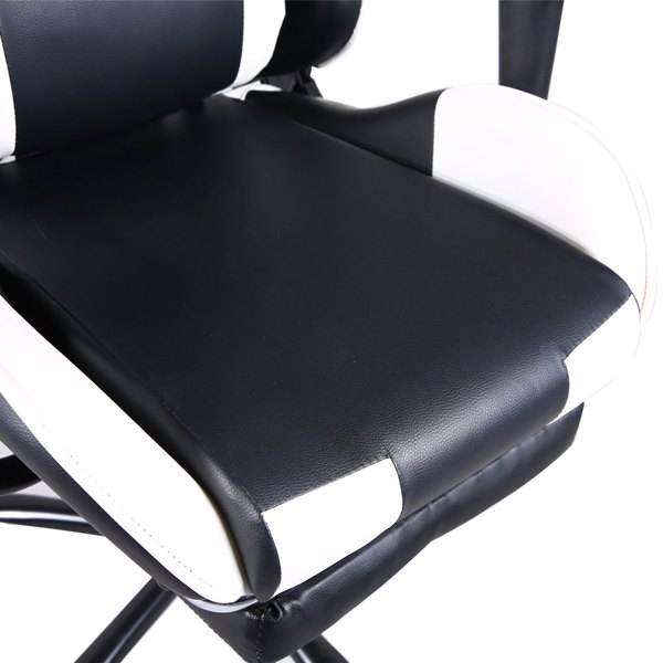 High Back Office Swivel Chair Gaming Chair Adjustable Chair with Footrest Tier Black & White