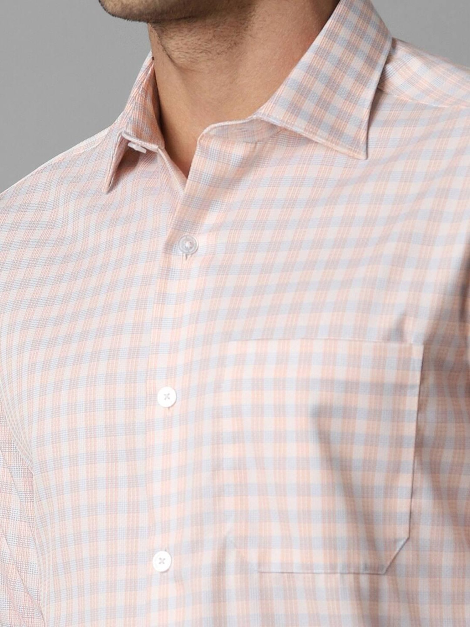 Louis Philippe Peach Cotton Regular Fit Checks Shirt