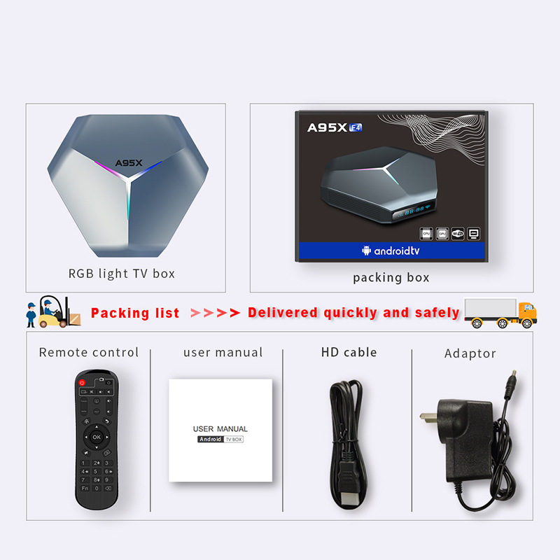 A95X F4 4K TV BOX Android 10 S905X4 Smart Network Player Set-top Box RGB Light 4GB/64GB 2.4G&5G Wifi+BT