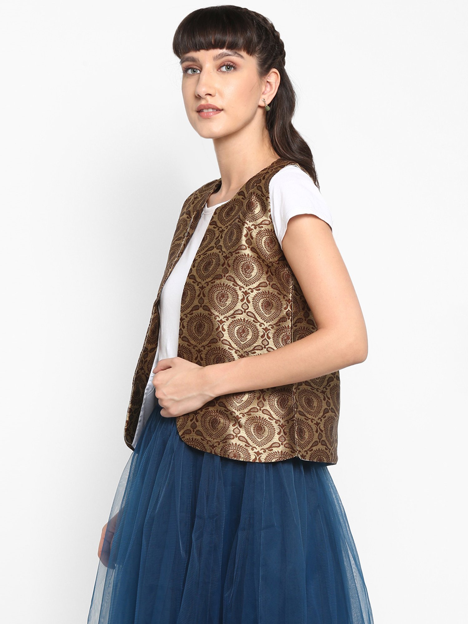 Hangup Brown Jacquard Pattern Shrug