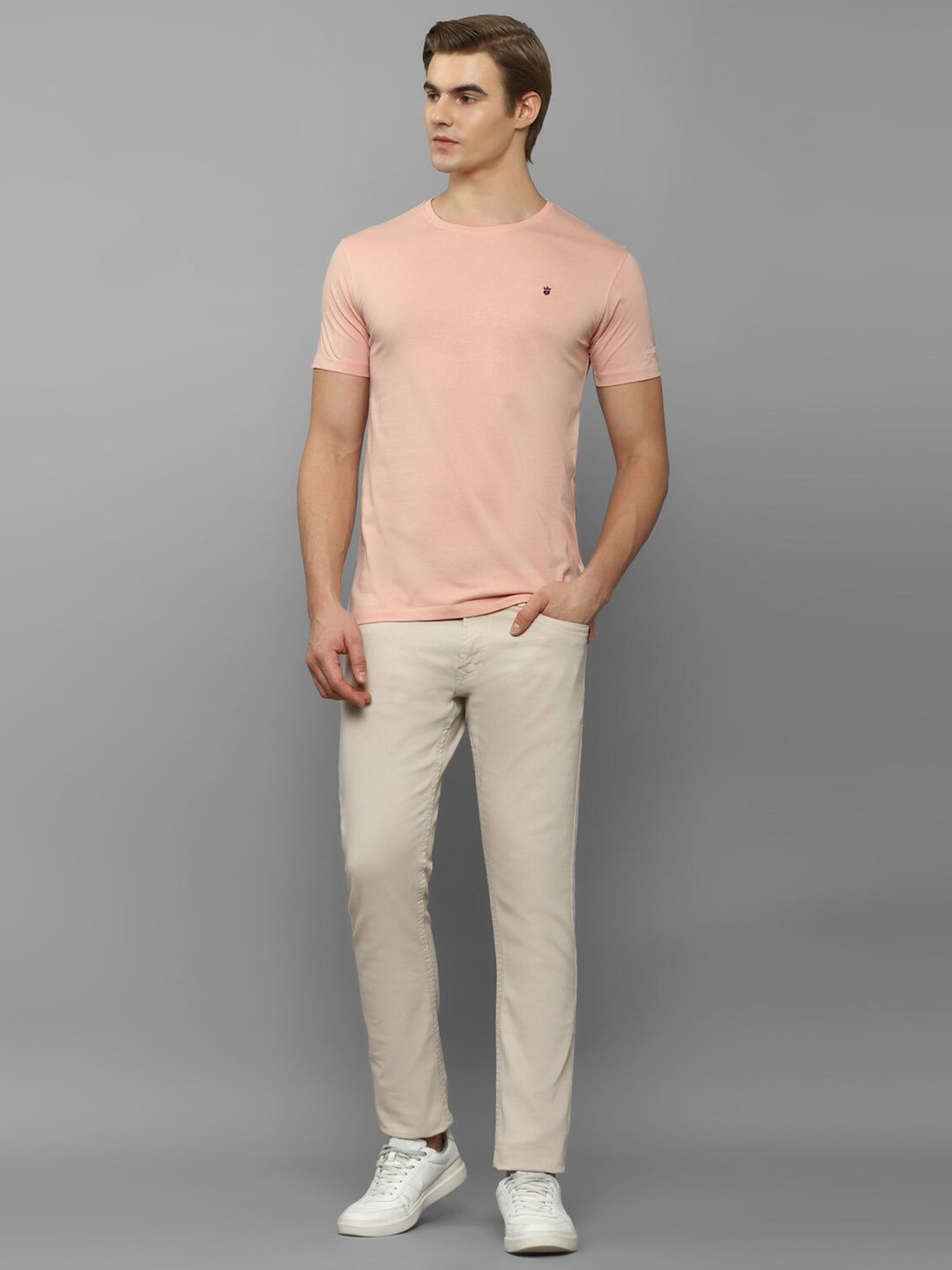Louis Philippe Jeans Peach Cotton Slim Fit T-Shirt