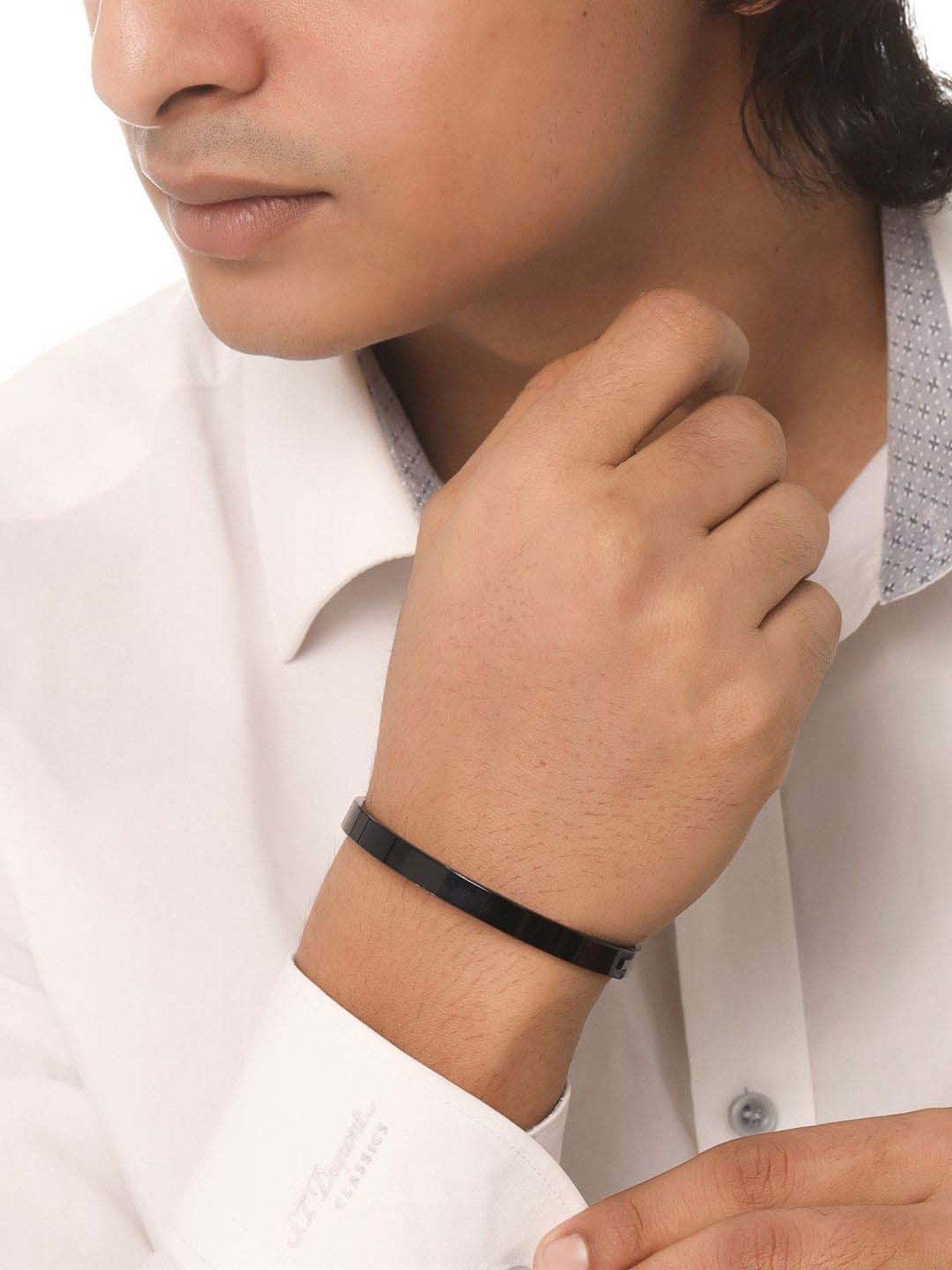 NVR Black Metal Interlock Kada Bracelet for Men