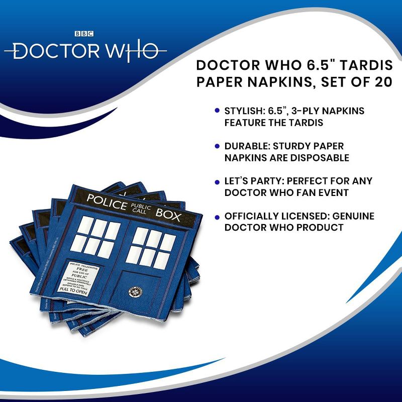 Seven20 Doctor Who 6.5" TARDIS Paper Napkins, Set of 20