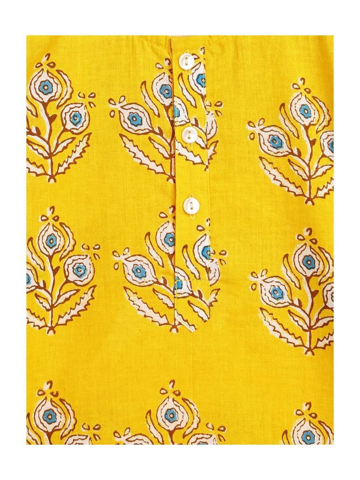 Campana Kids Yellow & White Cotton Printed Kurta Set