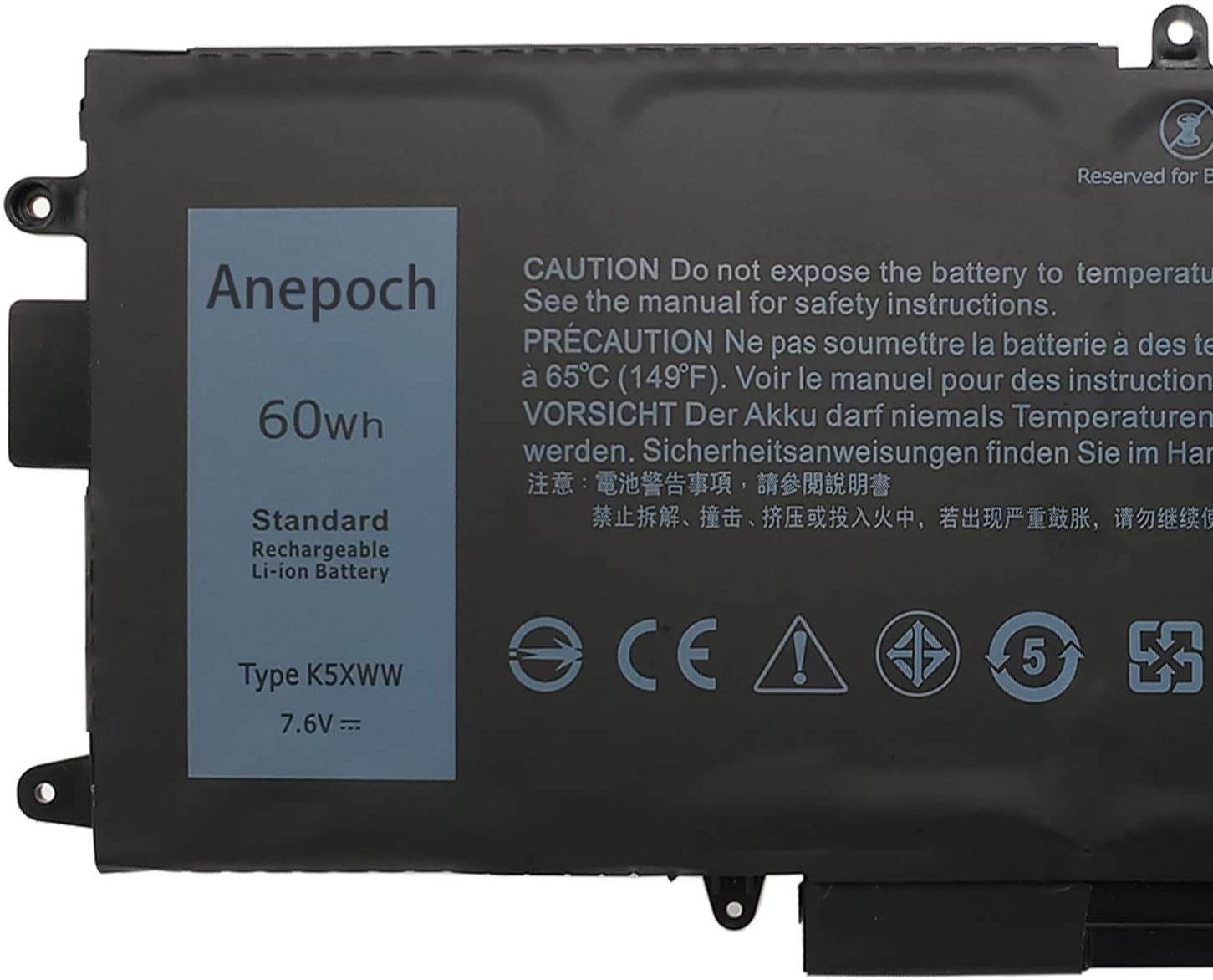 Anepoch K5XWW Laptop Battery for Dell Latitude 13 7389 P29S001 7390 P29S002 2-in-1 L3180 E5289 Series Notebook 6CYH6 71TG4 725KY J0PGR N18GG 7.6V 60Wh 7890mAh