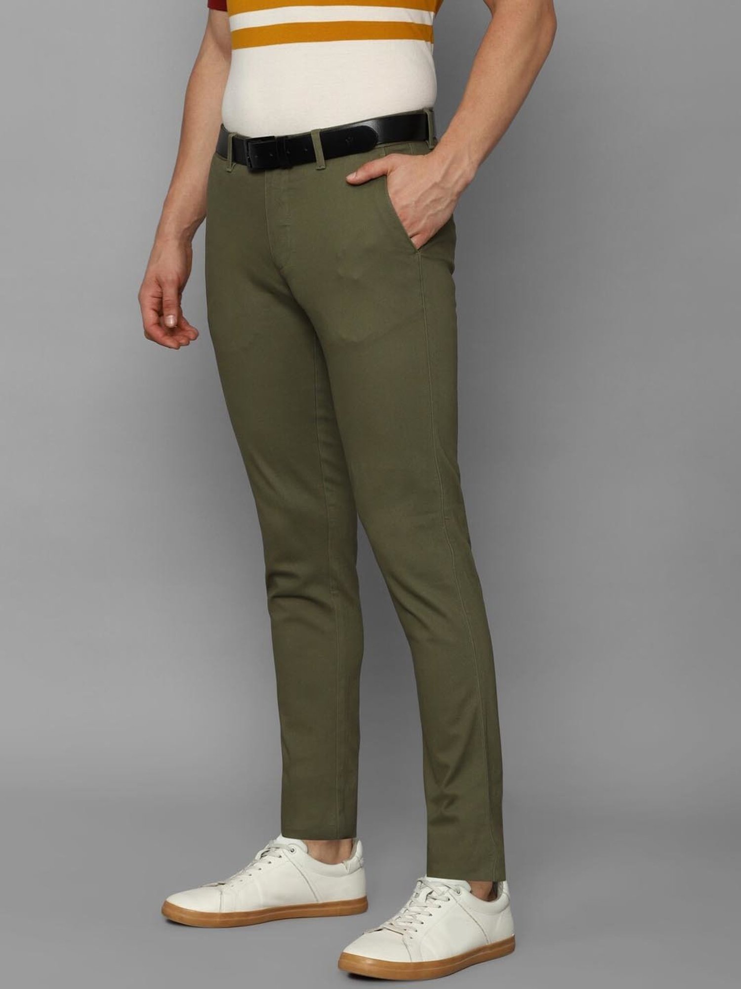 Louis Philippe Sport Olive Cotton Slim Fit Trousers