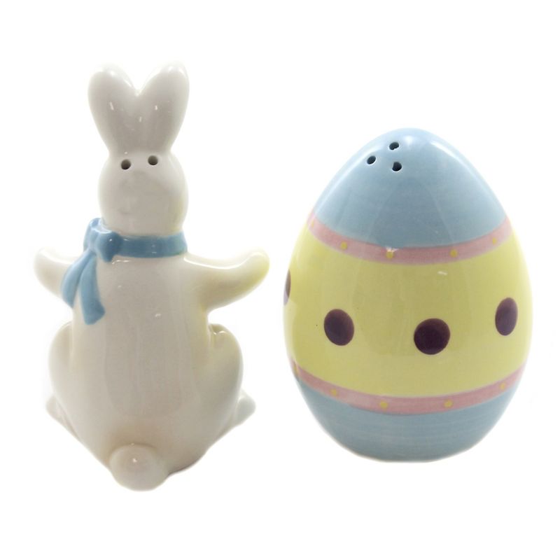 Tabletop 3.5" Hugging Easter Bunny & Egg S/2 Salt Pepper Shaker Magnetic Pacific Trading  -  Salt And Pepper Shaker Sets