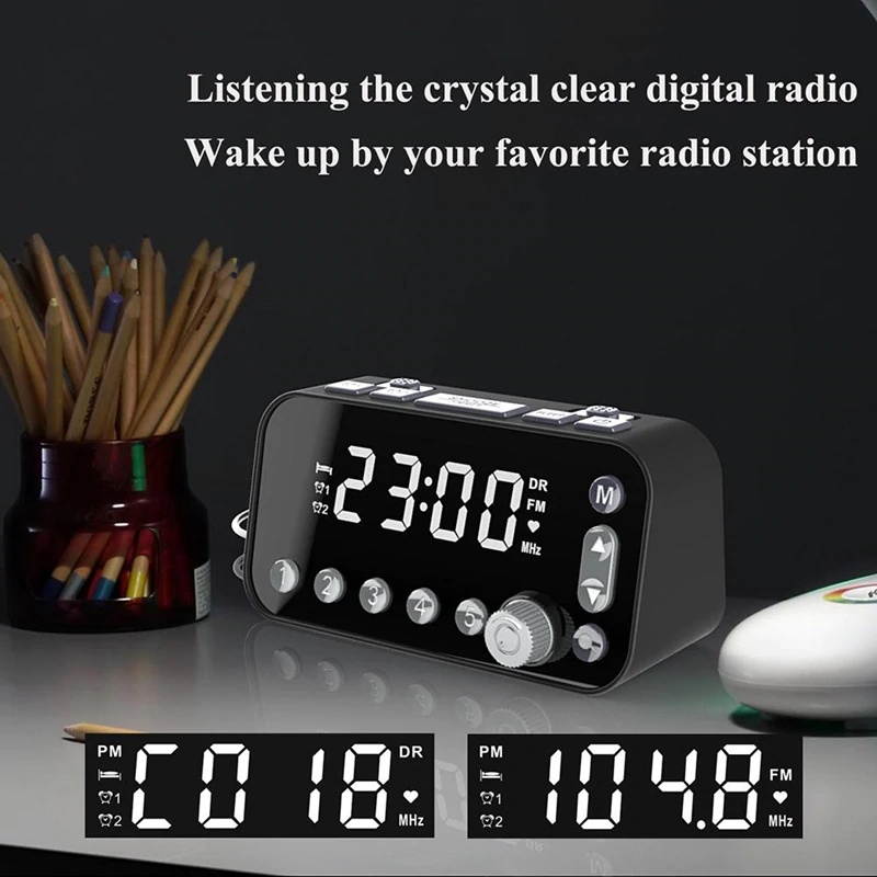 DAB Bedside Alarm Clock Radio Large Sn Dual Alarm Clock Dual USB Radio Sleep Timer FM Radio Clock