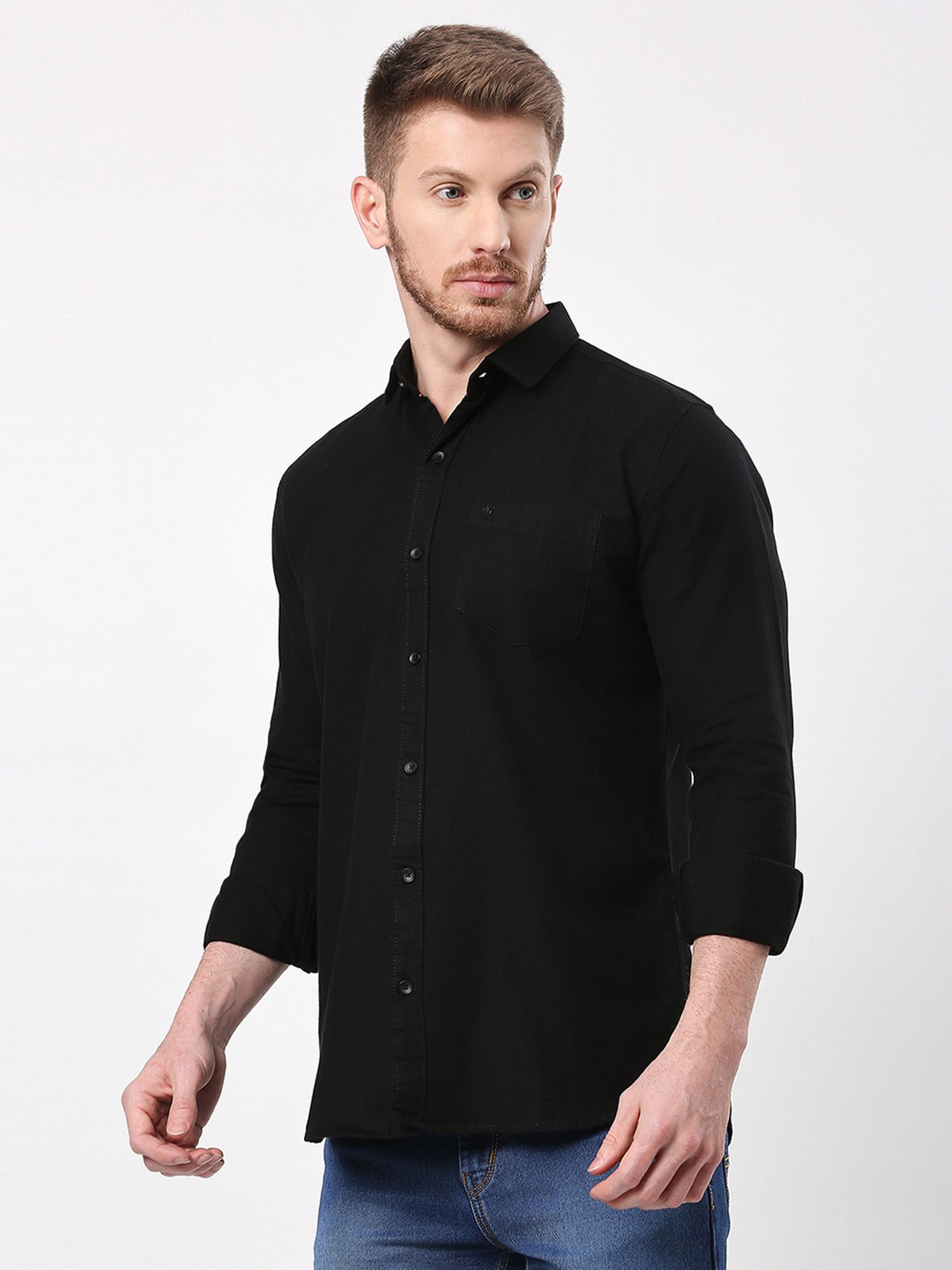 HJ HASASI Black Slim Fit Cotton Shirt