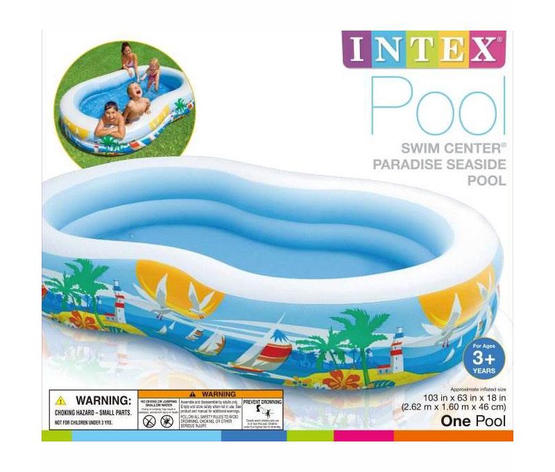 Intex 103in x 63in x 18in Swim Center Inflatable Paradise Seaside Pool & Pump
