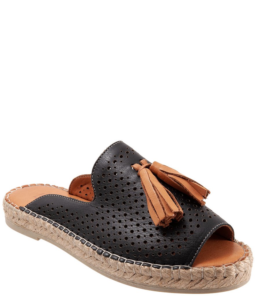 Bueno Navar Perforated Leather Tasseled Espadrille Slides