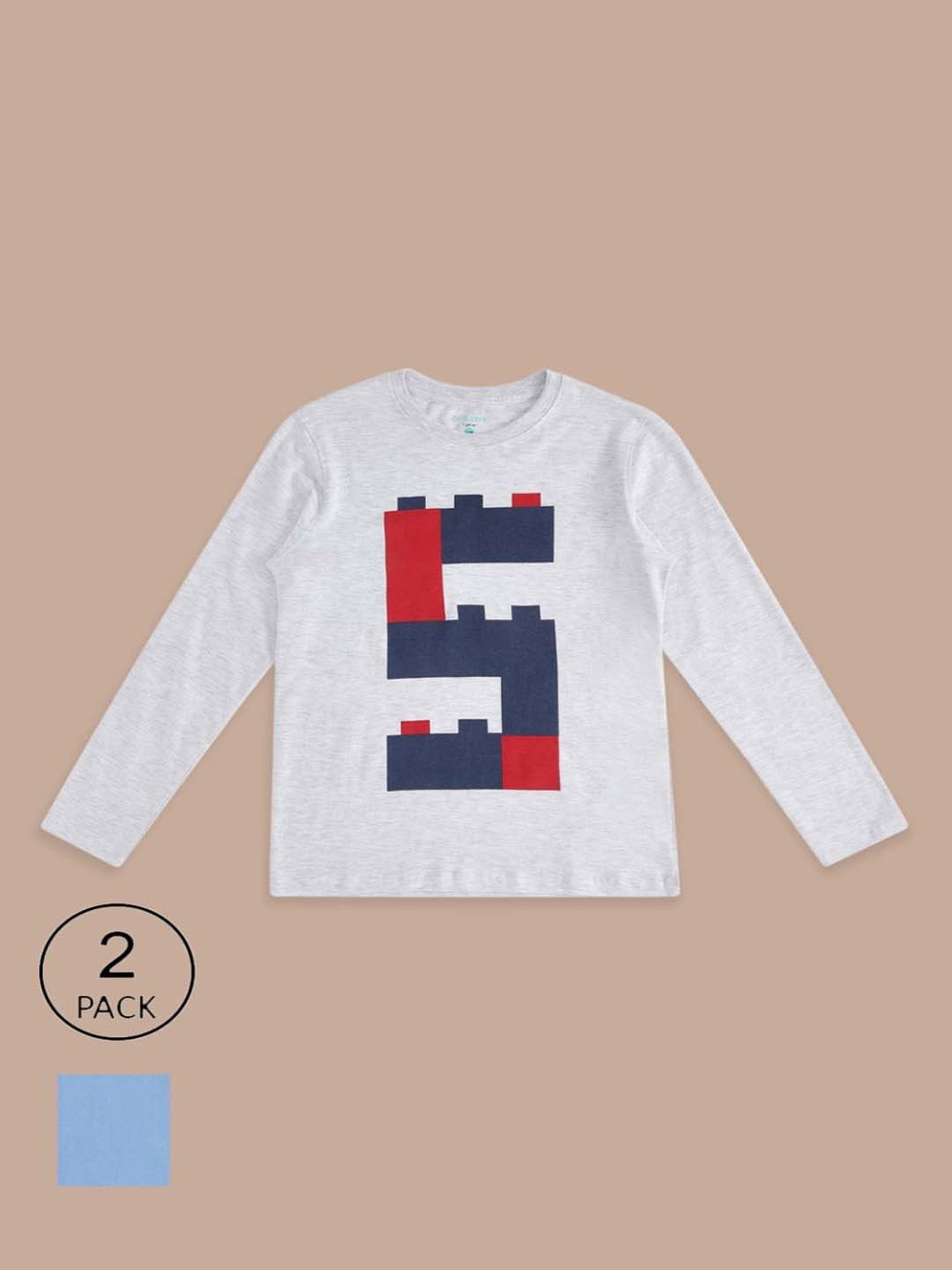 Pantaloons Baby Kids Blue & White Cotton Printed Full Sleeves T-Shirt