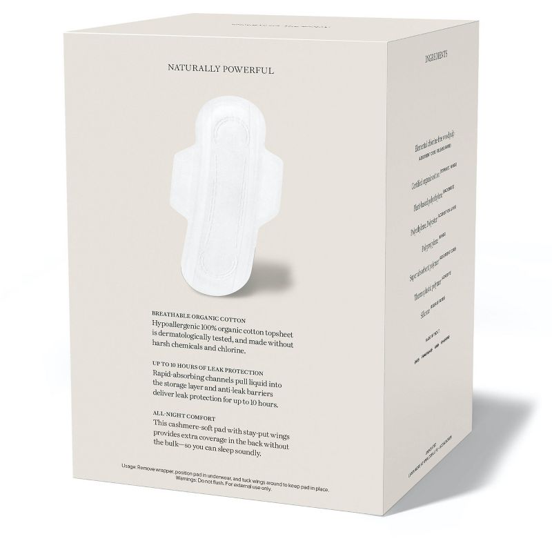 Cora Organic Cotton Super Absorbency Overnight Pads for Periods - 28ct