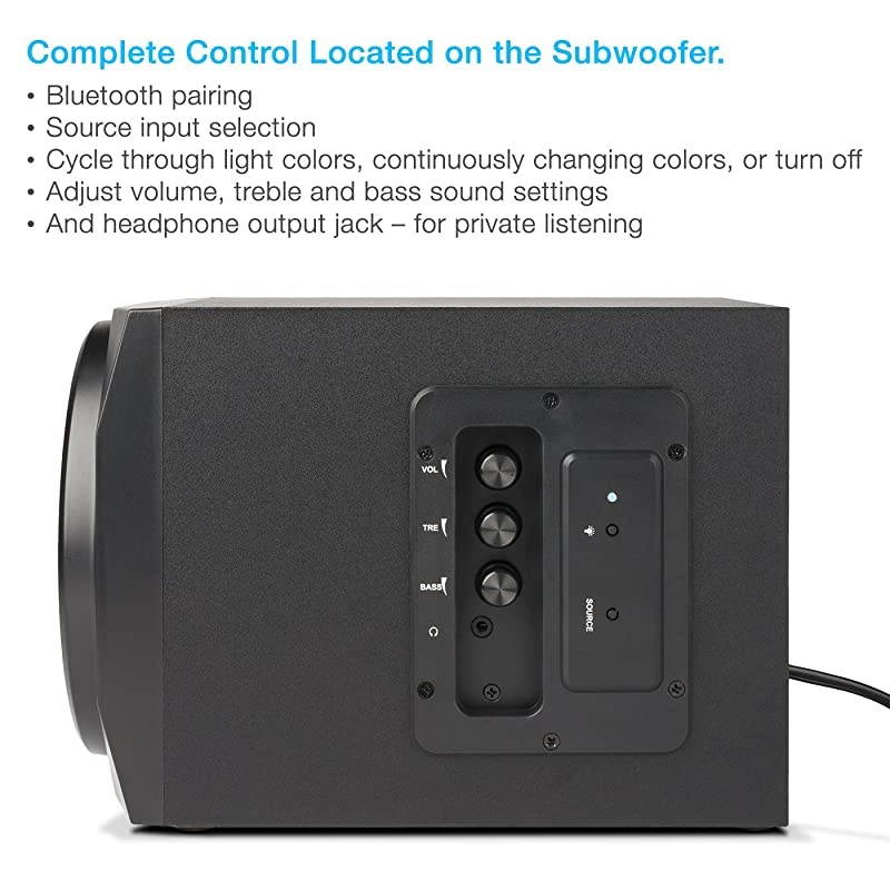 Bluetooth Speakers with LED Lights &ndash; The Perfect Gaming, Movie, Party, Multimedia 2.1 Subwoofer Speaker System (CA-SP34BT)