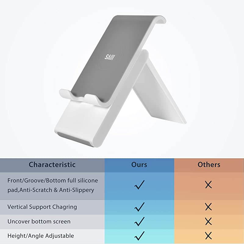Cell Phone Stand Adjustable Cellphone Ipad Stand Foldable Phone Holder for Desk with AntiScratch Base and Charging Dock Compatible Universal Smartphones Gray