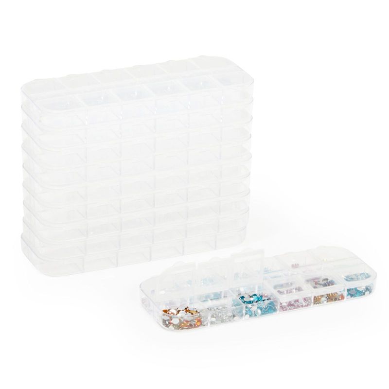 10 Pack Clear Plastic Jewelry Organizer Container Storage Box with Adjustable Movable Dividers 12 Grids for Craft Supplies and Jewelry