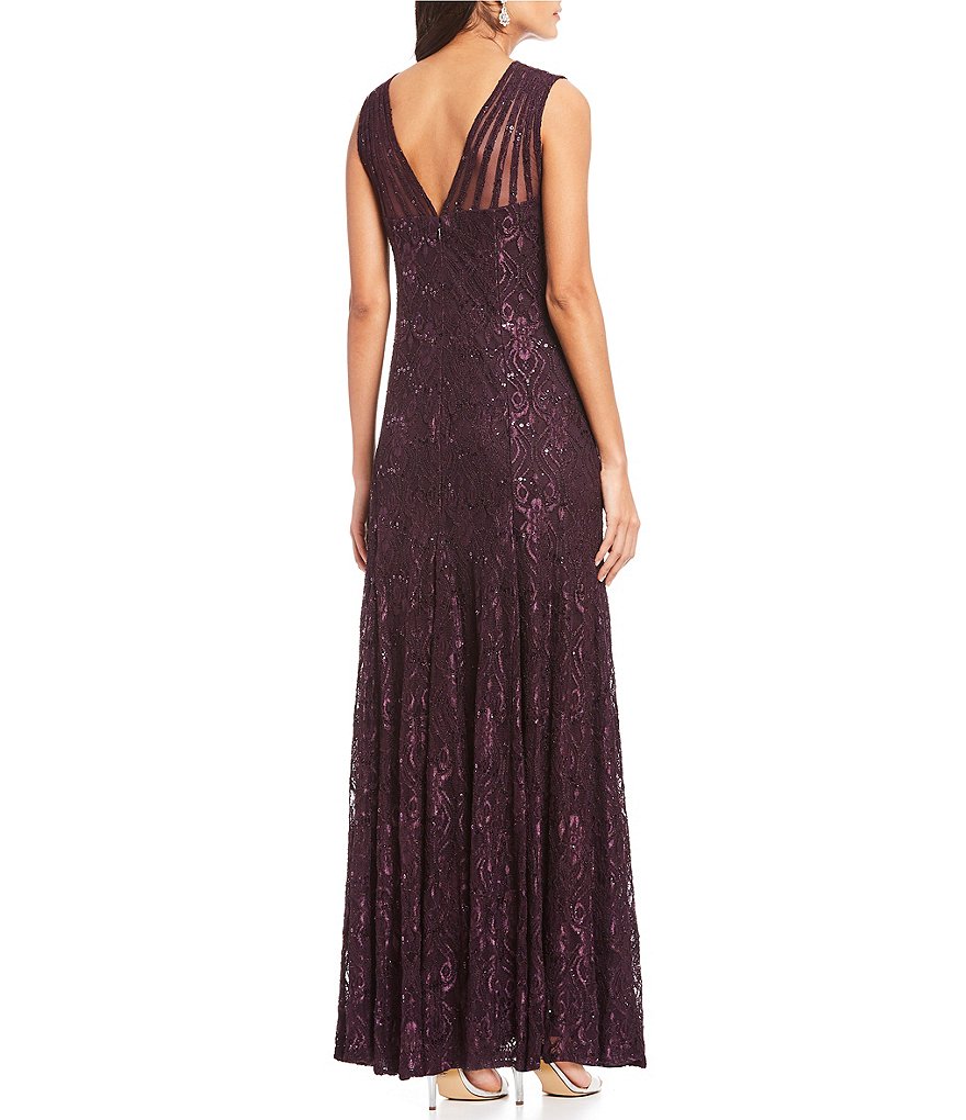 R & M Richards Illusion Shoulder Sleeveless Lace Gown