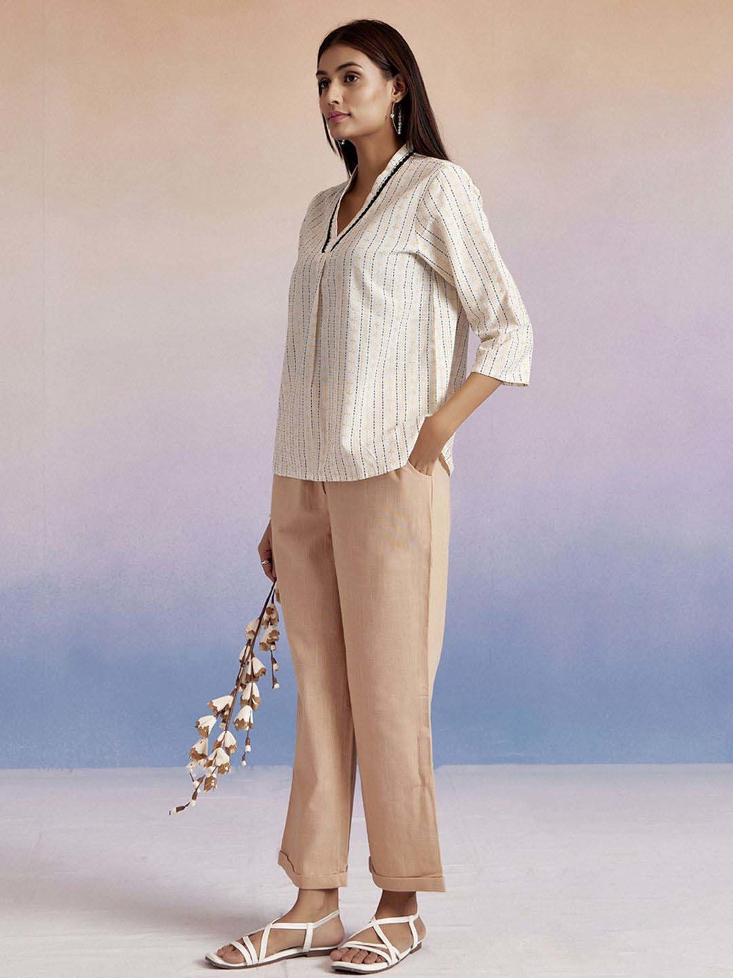 Jaipur Kurti Off-White Cotton Embroidered Top