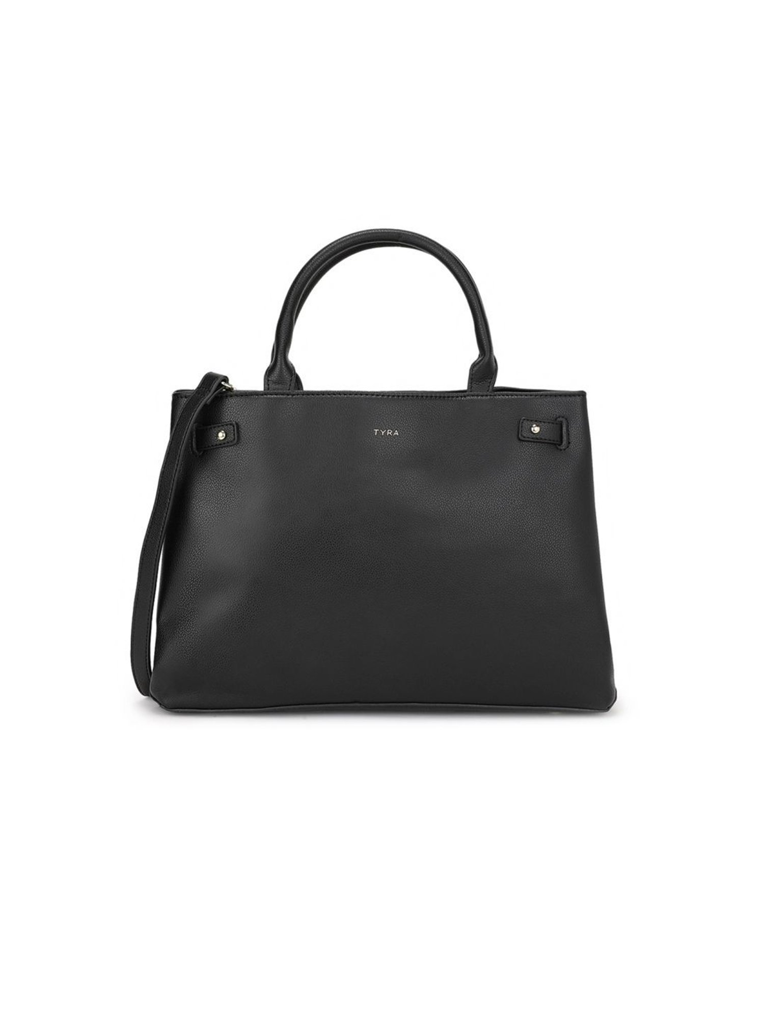 Tyra Ruby Black Solid Faux Leather Tote Handbag