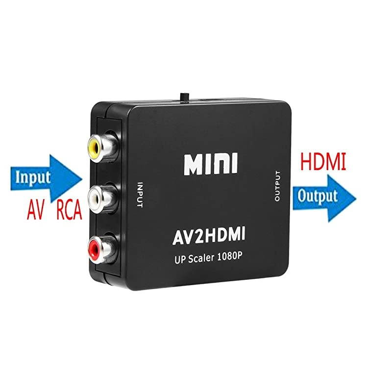 to HDMI Converter Mini AV 1080p Composite CVBS AV to HDMI Video Audio ConverterAnalog Digital Converter +3FT1m HDMI Cable Black