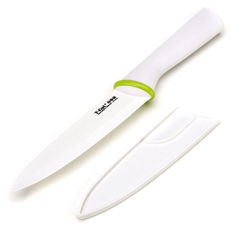 T-Fal Zen 84211 Ergonomic Sharp Ceramic 6 Inch Kitchen Chefs Santoku Knife with Protective Sheath and Ergonomic Grip, White