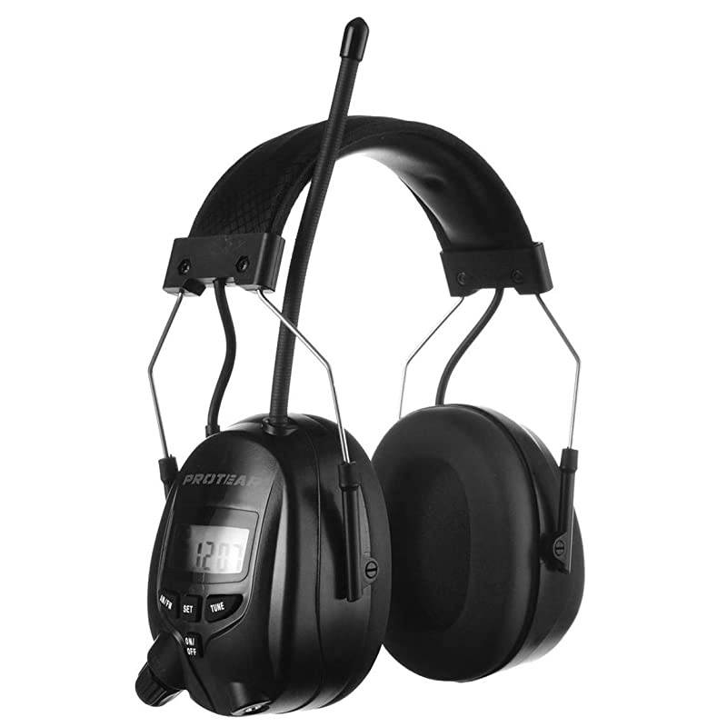 AM FM Hearing Protector, Ear Protection for Mowing, Snowblowing, Construction, Work Shops, 25dB NRR (Black)
