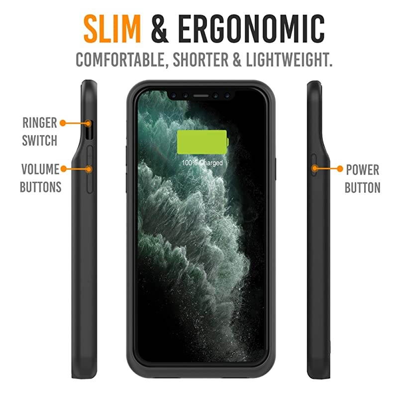 11 Pro Battery Case, BX11Pro 4200mAh Slim Portable Protective Extended Charger Cover with Wireless Charging Compatible with 11 Pro (5.8 inch) (Black)
