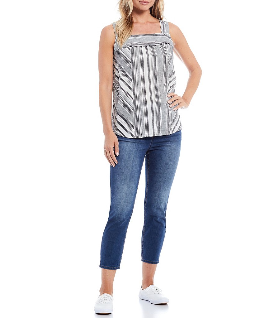 Westbound Stripe Square Neck Sleeveless Fringe Detailing Tank