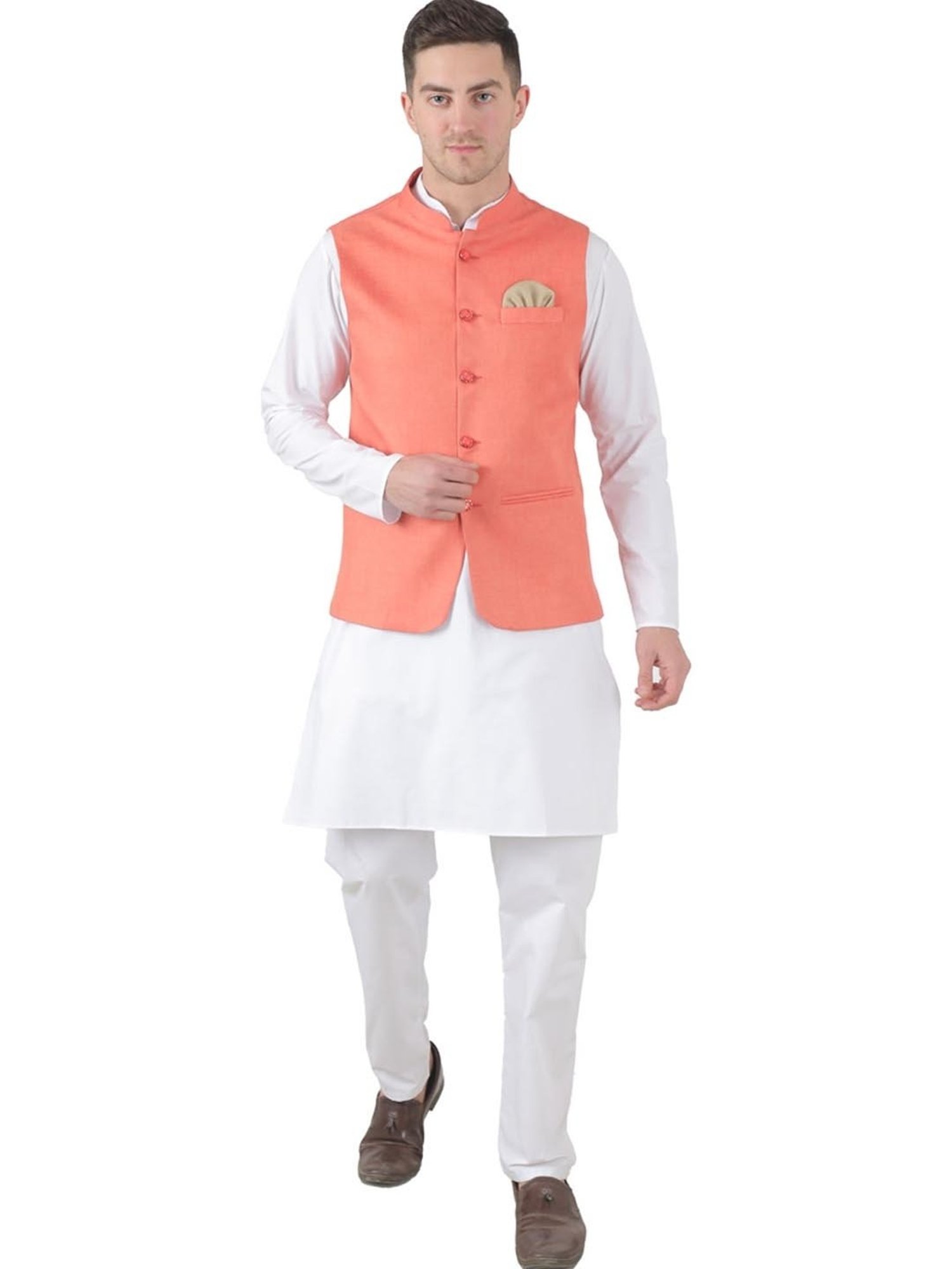 TAHVO Orange  Slim Fit Nehru Jacket