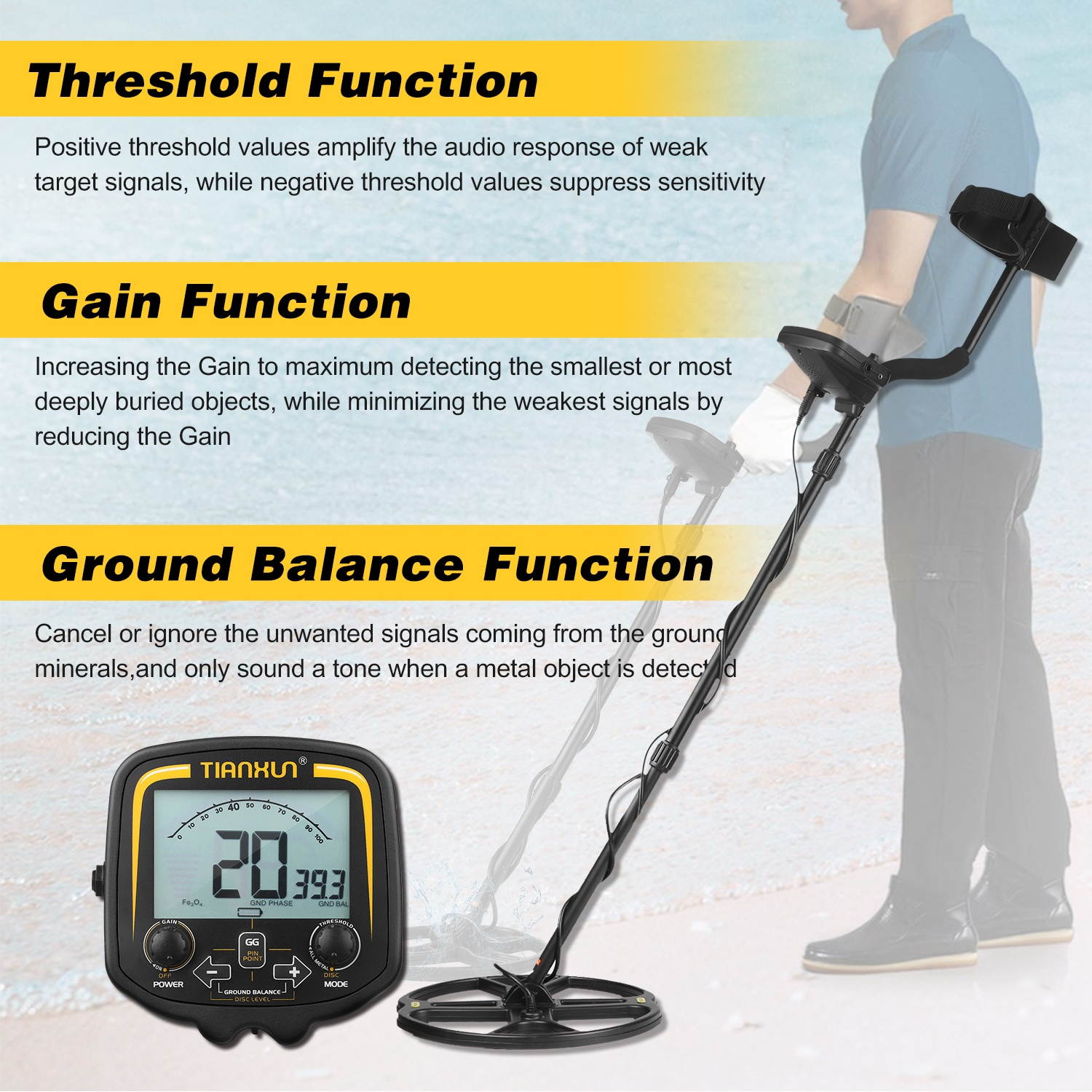 3.7-inch LCD Metal Detector High Sensitive Outdoor Underground Metal Finder Treasure Hunter Gold Prospector Gold Nugget Seeking Device with 12-inch Waterproof DD Search Coil DISC & All Metal Mode
