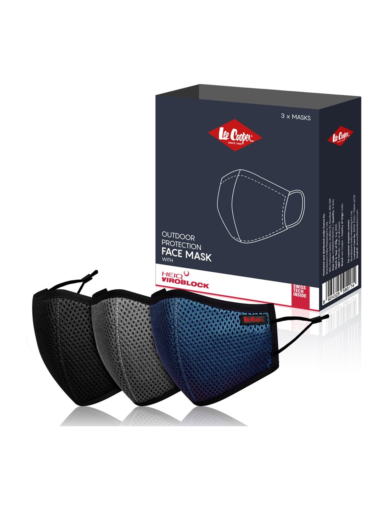 Lee Cooper Viroblock 6 Layered Reusable Face Mask - Pack of 3