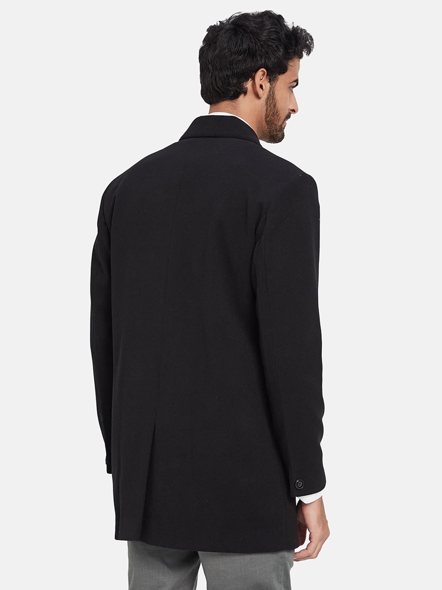 METTLE Black Regular Fit Shirt Collar Overcoat