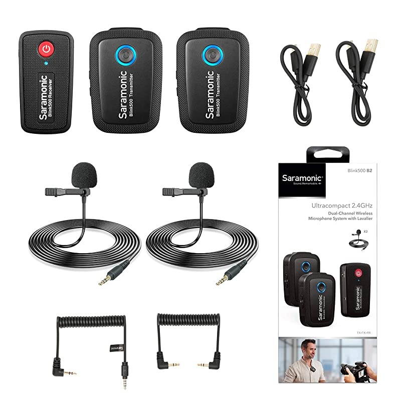 24GHz Wireless Lavalier Microphone System for Video Blink500 B2 DualChannel Mic Two Transmitters for DSLR Camera Mirrorless and Smartphone for YouTube Facebook Live Vlogging