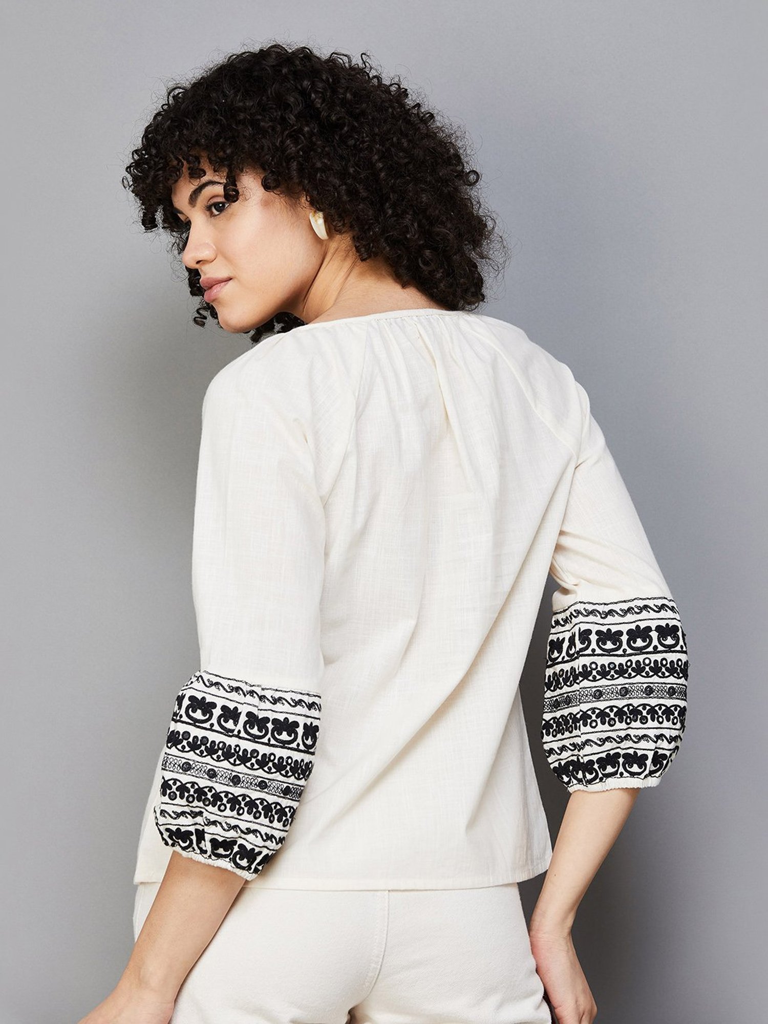 Colour Me by Melange Beige Embroidered Top