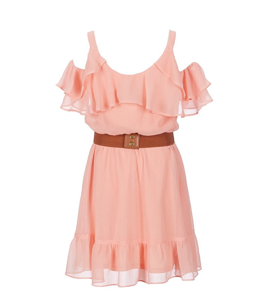 I.N. Girl Big Girls 7-16 Cold-Shoulder Belted Tulip-Hem Dress