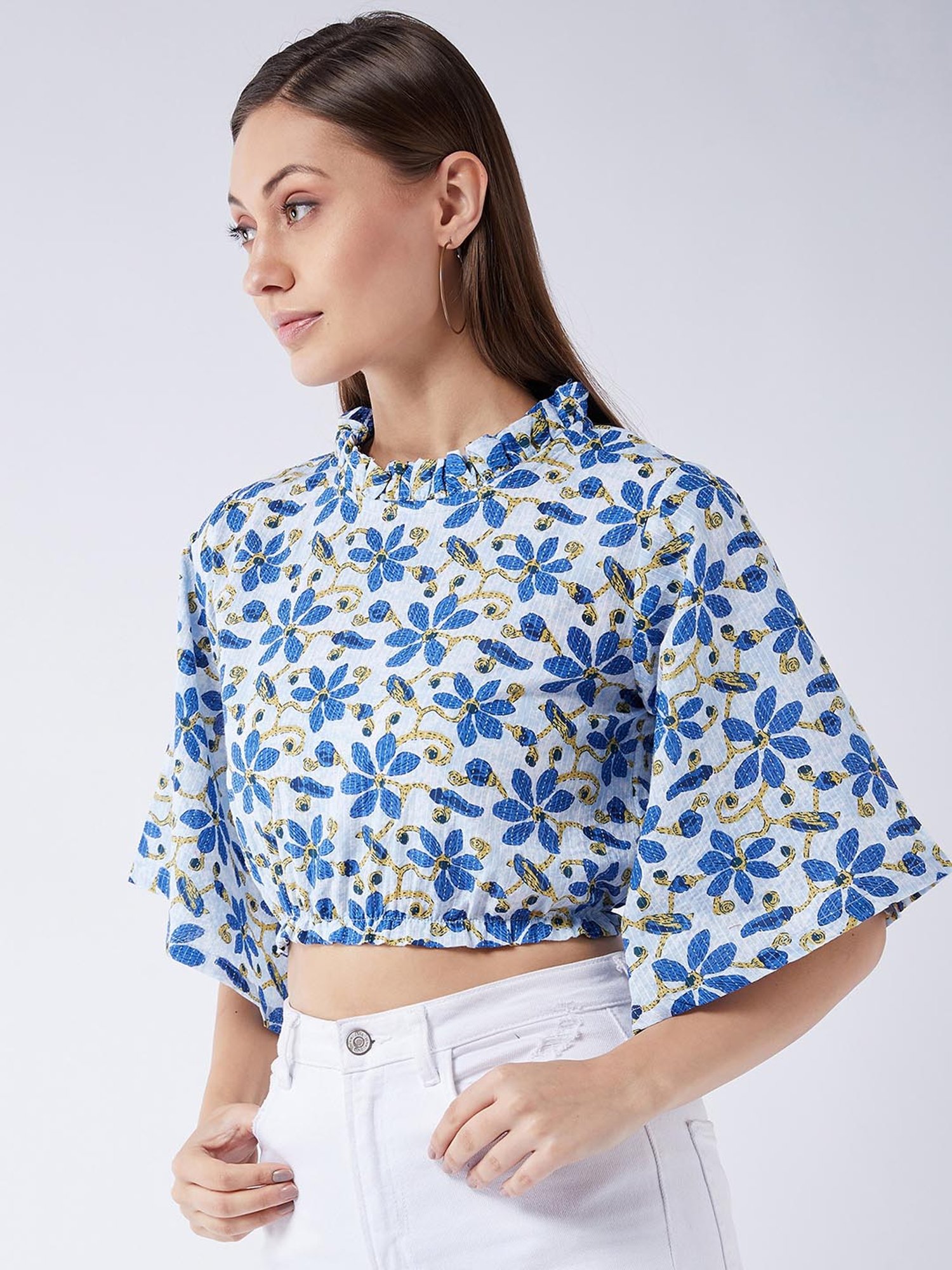 Inweave Blue Printed Crop Top