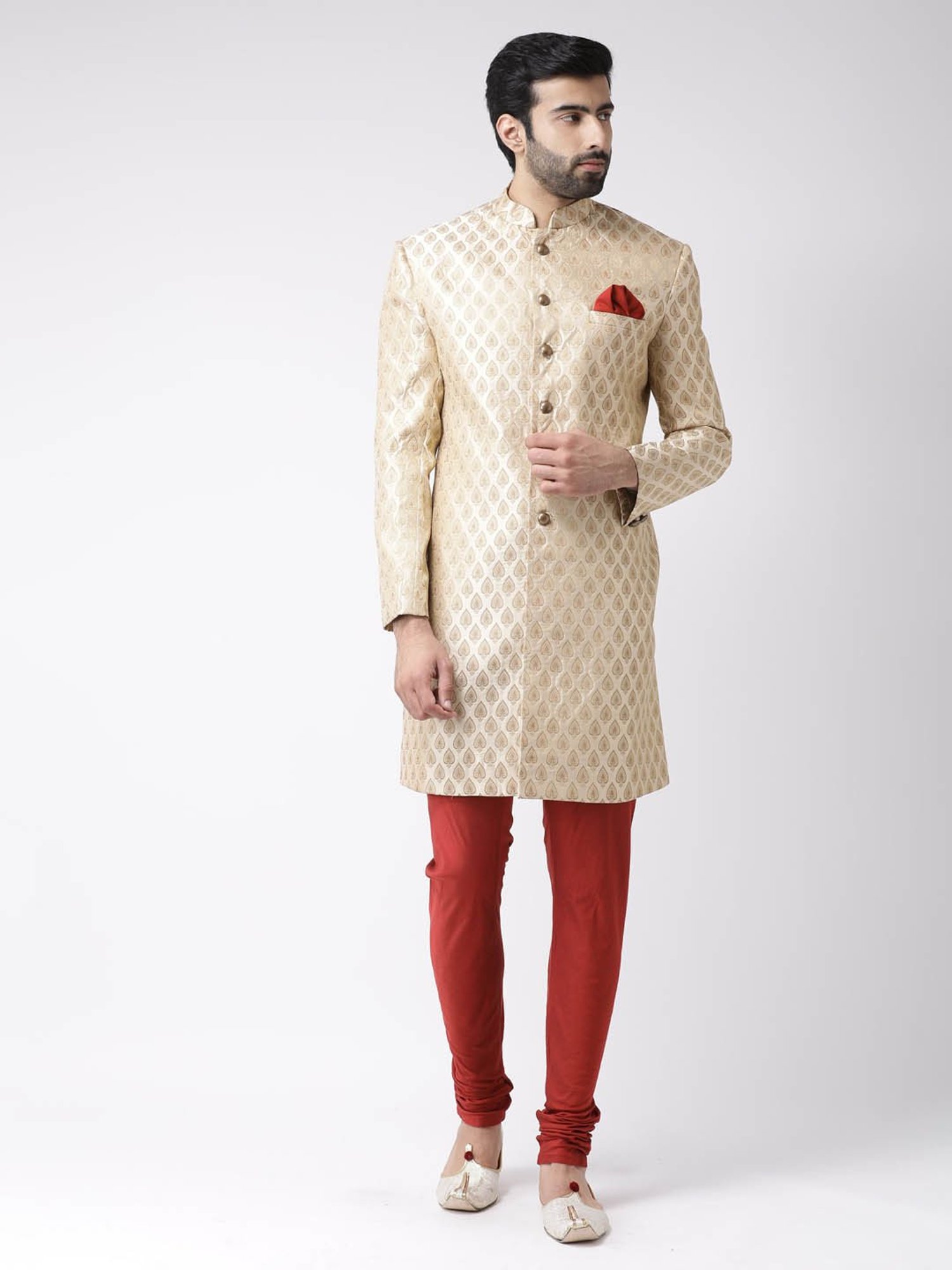 Benstoke Black & Maroon Regular Fit Sherwani Set