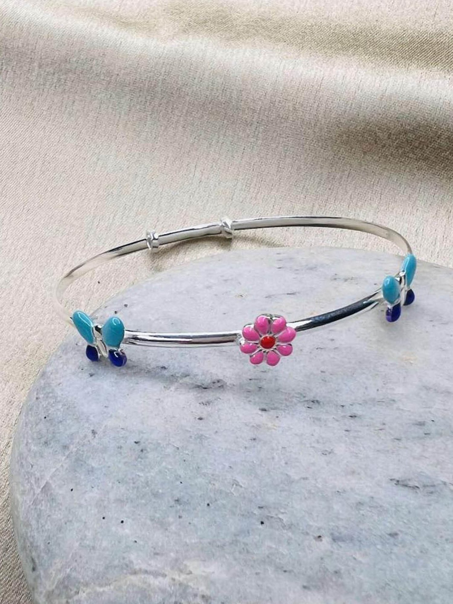 Arte Jewels 925 Sterling Silver Butterfly Chamas Bangle for Women & Girls