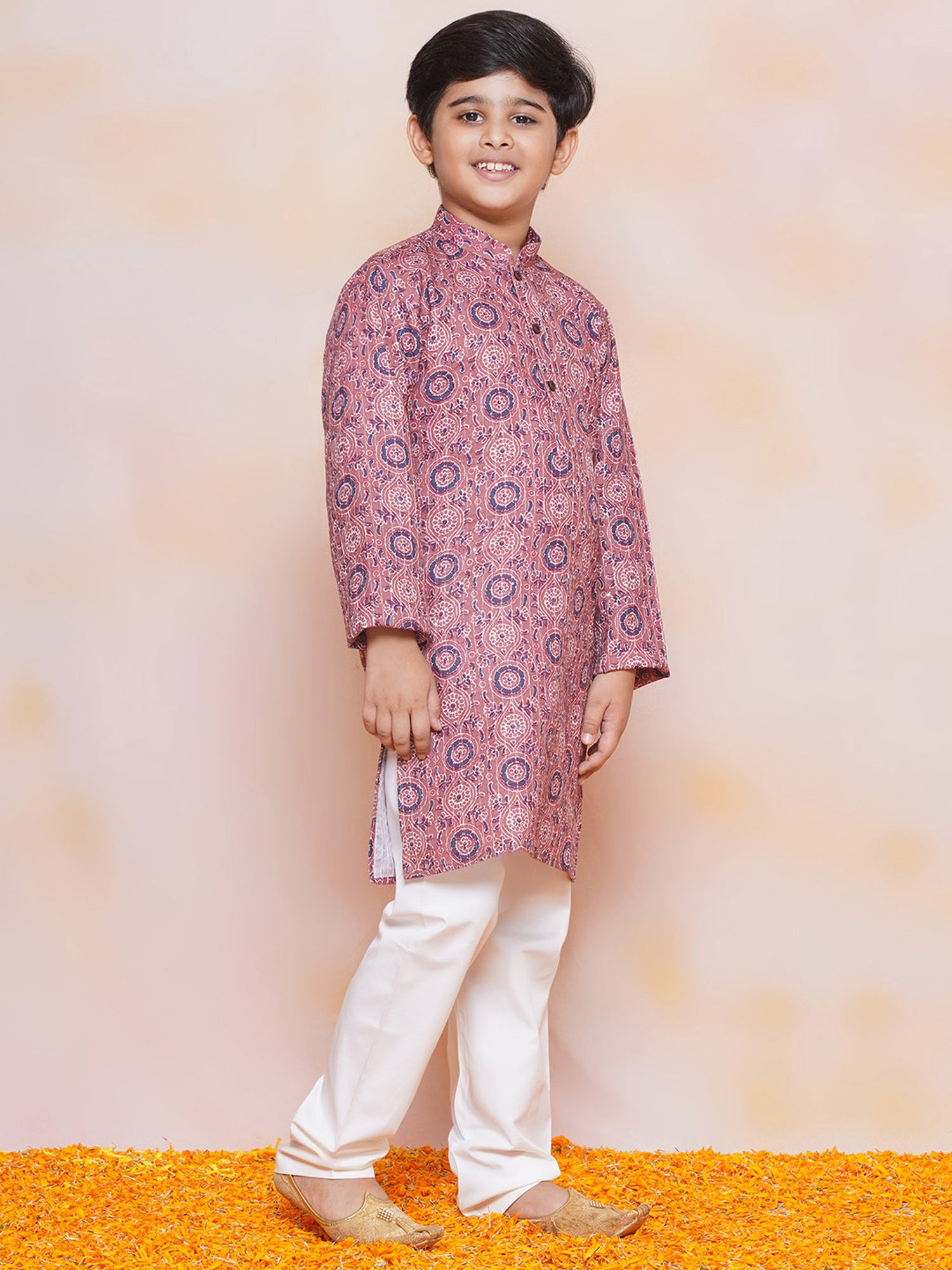 AJ Dezines Kids Purple & White Printed Full Sleeves Kurta with Pyjamas