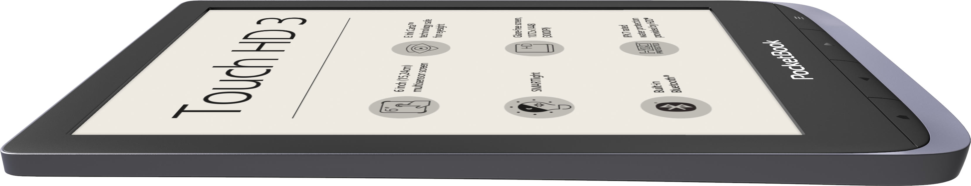 PocketBook Touch HD 3 Grey. 6" E Ink&reg; Carta&trade;; HZO ProtectionTM (IPX 7); SMARTlight; Dual Core (2x1 GHz); Flash memory: 16GB; Accumulator: 1500 mAh (Li-Ion Polymer) PB632-K-WW