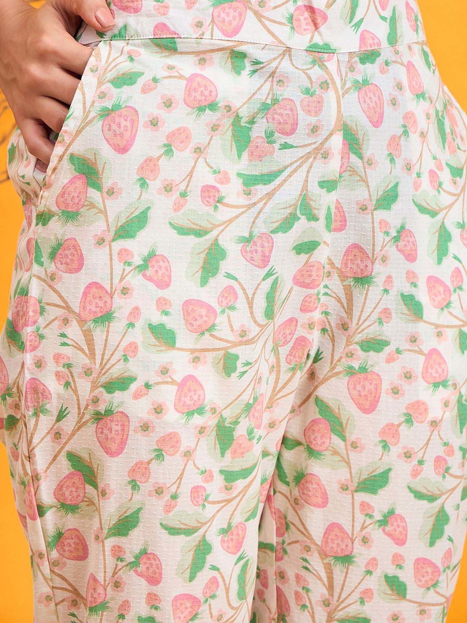 The Kaftan Company Off-White Cotton Printed Tunic Pants Set