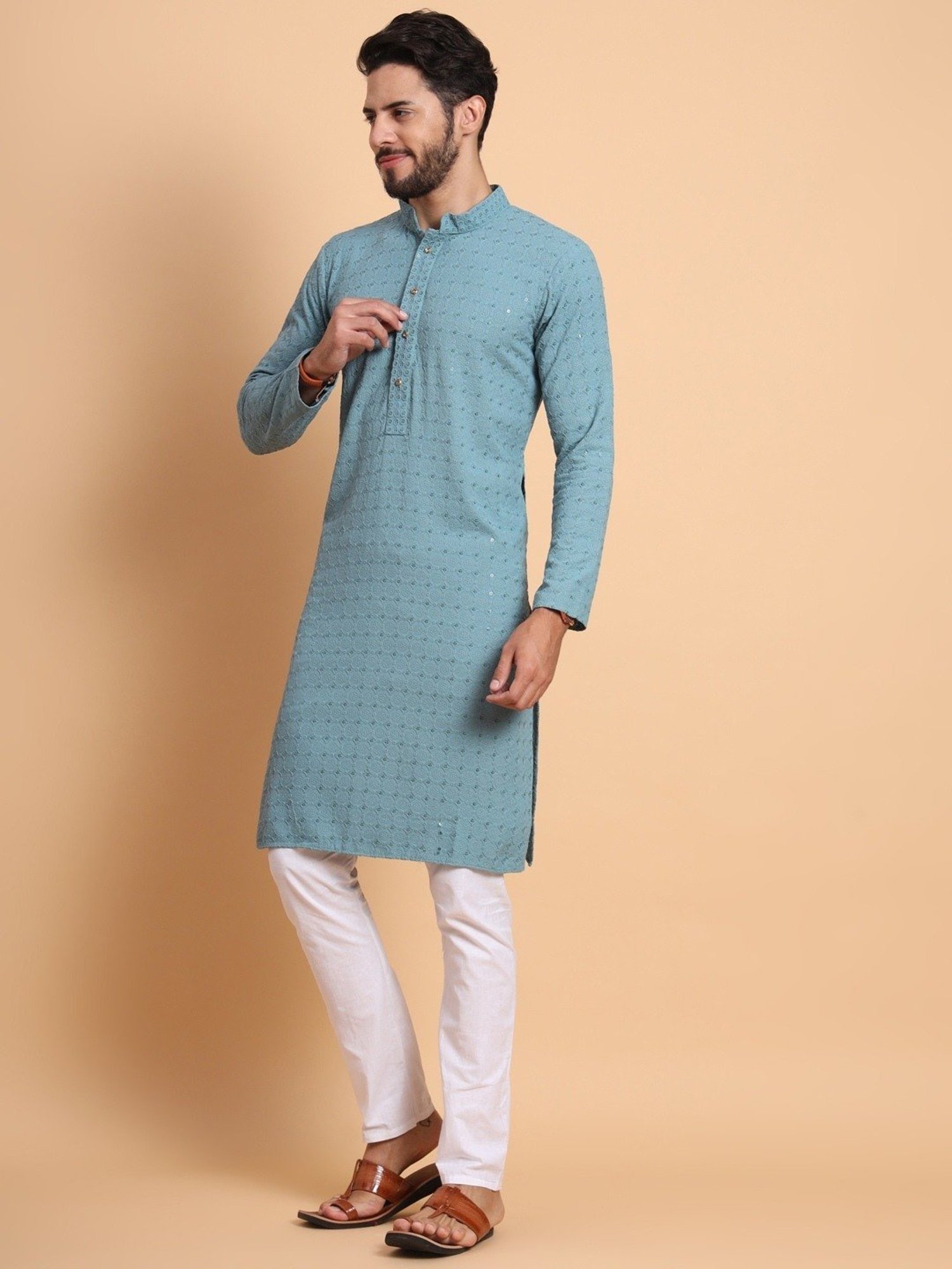 SWAGG INDIA Blue Regular Fit Embroidered Kurta