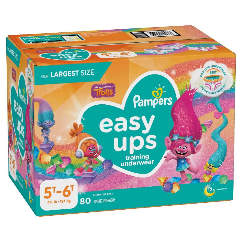 Pampers Easy Ups Girls' Disposable Training Pants Enormous Pack - Size 5T-6T - 80ct