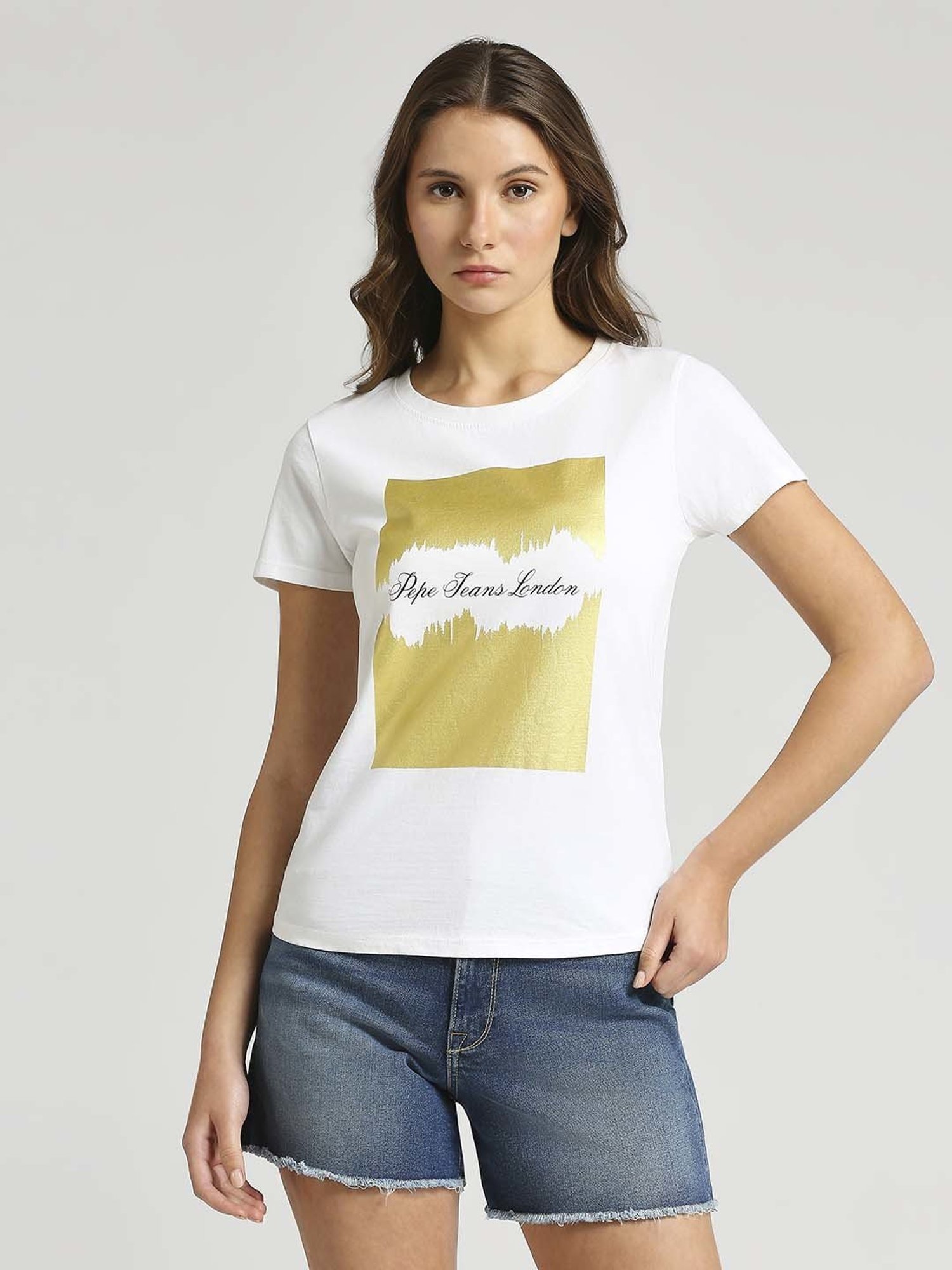 Pepe Jeans White Cotton Printed T-Shirt